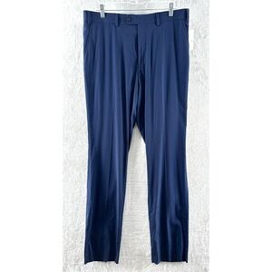 Perry Ellis Dress Pants Mens Size 36 Navy Flat Front Slim Fit Microgrid Knit